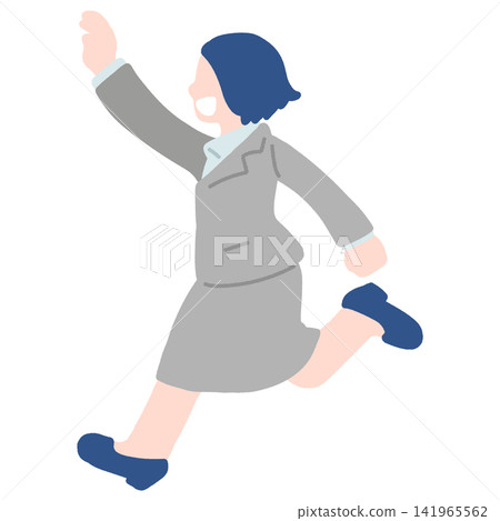 一幅女性商務人士奔跑的扁平化插畫。 一幅女性商務人士奔跑的扁平化插畫。 141965562