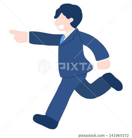 奔跑中的商務人士(男性)的平面插圖 奔跑中的商務人士(男性)的平面插圖 141965572