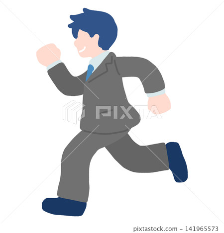 奔跑中的商務人士(男性)的平面插圖 奔跑中的商務人士(男性)的平面插圖 141965573