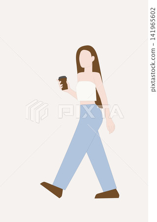 woman, walking, drink 141965602