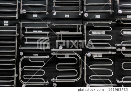 Assortment metal rail towel dryers object heater bathroom equipment wall hardware store Assortment metal rail towel dryers object heater bathroom equipment wall hardware store 141965783