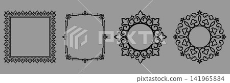 Set of decorative frames Elegant vector element for design in Eastern style, place for text. Floral black and gray frames. Lace illustration for invitations and greeting cards Set of decorative frames Elegant vector element for design in Eastern style, place for text. Floral black and gray frames. Lace illustration for invitations and greeting cards 141965884