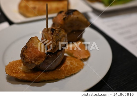 Beef and foie gras pinchos Beef and foie gras pinchos 141965916