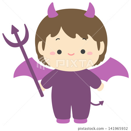 萬聖節兒童裝扮成惡魔的向量插圖。 萬聖節兒童裝扮成惡魔的向量插圖。 141965932