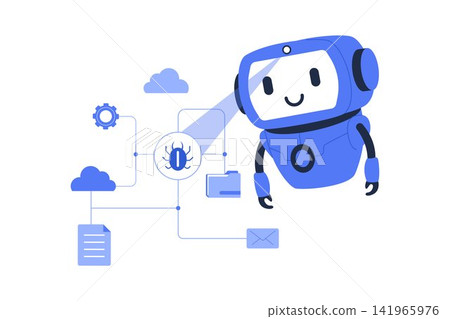 AI Threat Sentinel Bot Cyber Monitoring Flat Vector 141965976