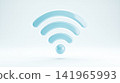 Glossy light blue wireless internet connection signal icon rendering isolated against plain white backdrop for modern digital communication technology design presentation 141965993