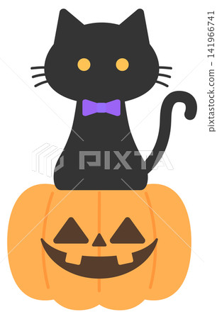 Halloween-themed black cat and jack-o'-lantern 141966741
