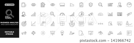 Business Analysis and Data Insights Outline Icon Set with Analytics, Reports and Growth Charts Business Analysis and Data Insights Outline Icon Set with Analytics, Reports and Growth Charts 141966742