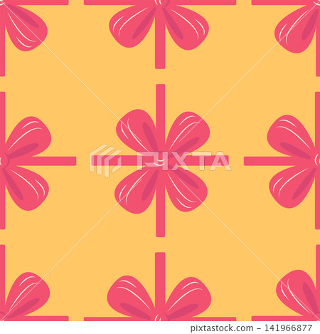 Red bow on gift wrapping, seamless pattern. Argyle cute diamond pattern with bows Red bow on gift wrapping, seamless pattern. Argyle cute diamond pattern with bows 141966877