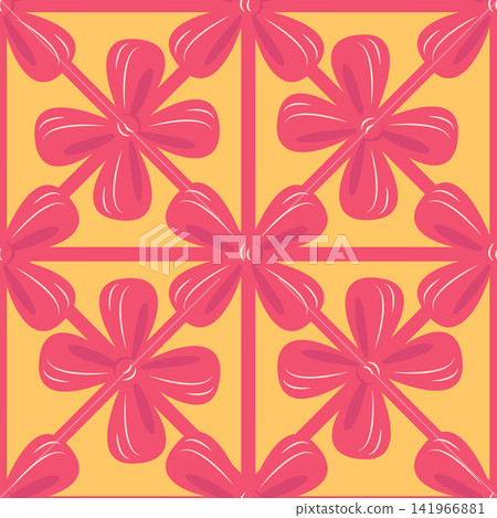 Red bow on gift wrapping, seamless pattern. Argyle cute diamond pattern with bows 141966881
