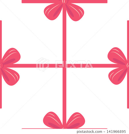 Red bow on gift wrapping, seamless pattern. Argyle cute diamond pattern with bows 141966895