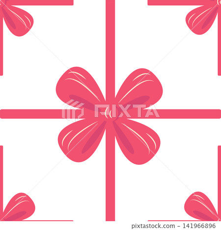 Red bow on gift wrapping, seamless pattern. Argyle cute diamond pattern with bows 141966896