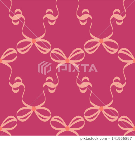 Seamless pattern with pink bows. Hairstyles, hair, festive gift wrapping 141966897