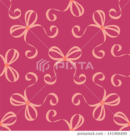 Seamless pattern with pink bows. Hairstyles, hair, festive gift wrapping Seamless pattern with pink bows. Hairstyles, hair, festive gift wrapping 141966899