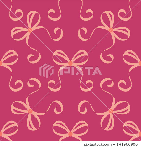 Seamless pattern with pink bows. Hairstyles, hair, festive gift wrapping Seamless pattern with pink bows. Hairstyles, hair, festive gift wrapping 141966900