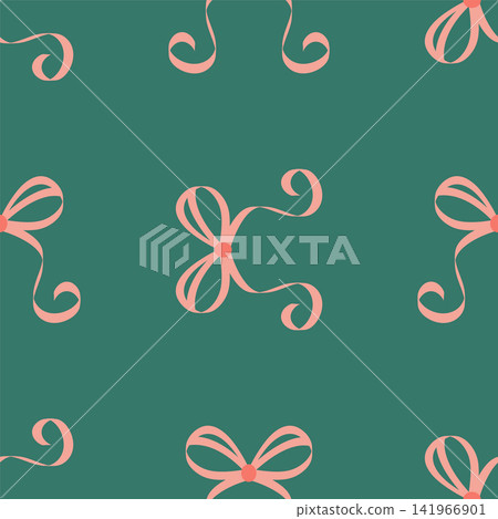 Seamless pattern with pink bows. Hairstyles, hair, festive gift wrapping Seamless pattern with pink bows. Hairstyles, hair, festive gift wrapping 141966901