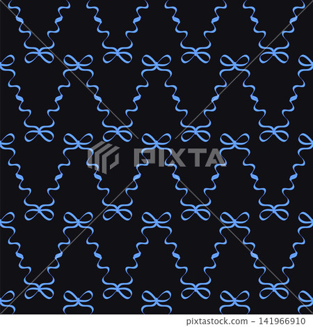 Seamless pattern with cartoon doodle bow knots, gift ribbons. Trendy hair braiding accessory. Hand drawn. Minimalist 141966910