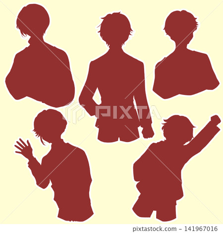 Five men, scattered, silhouettes. 141967016