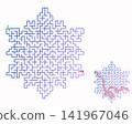 Snowflake shaped maze with blue gradient and solution, labyrinth for kids and adults, educational puzzle isolated on white background. High quality illustration 141967046