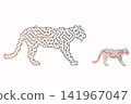 tiger maze puzzle with a solution, isolated on a white background. A fun printable puzzle for kids and adults, an educational activity, logic game, and worksheet 141967047