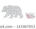 bear shaped maze puzzle with a solution path, isolated on a white background. A fun printable puzzle for kids and adults, an educational activity, logic game, and worksheet 141967053
