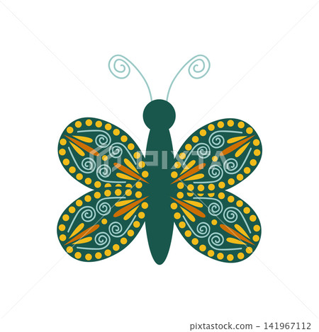 A set of butterfly floral design elements. Folk-style elements with geometric shapes and delicate symmetrical wings A set of butterfly floral design elements. Folk-style elements with geometric shapes and delicate symmetrical wings 141967112