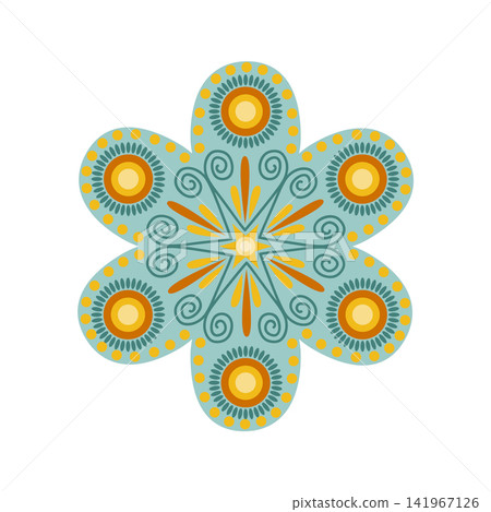 Green Floral design element. Abstract folk style flowers with geometric shapes, delicate petals and leaf. Spring and summer blossoms Green Floral design element. Abstract folk style flowers with geometric shapes, delicate petals and leaf. Spring and summer blossoms 141967126