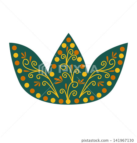 Green Floral design element. Abstract folk style flowers with geometric shapes, delicate petals and leaf. Spring and summer blossoms Green Floral design element. Abstract folk style flowers with geometric shapes, delicate petals and leaf. Spring and summer blossoms 141967130