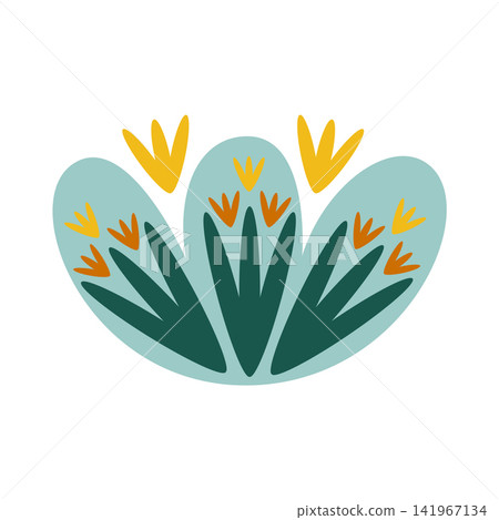 Green Floral design element. Abstract folk style flowers with geometric shapes, delicate petals and leaf. Spring and summer blossoms Green Floral design element. Abstract folk style flowers with geometric shapes, delicate petals and leaf. Spring and summer blossoms 141967134