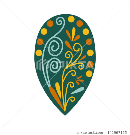 Green Floral design element. Abstract folk style flowers with geometric shapes, delicate petals and leaf. Spring and summer blossoms Green Floral design element. Abstract folk style flowers with geometric shapes, delicate petals and leaf. Spring and summer blossoms 141967135