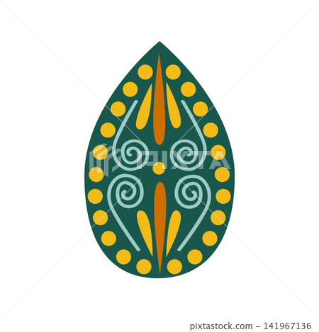 Green Floral design element. Abstract folk style flowers with geometric shapes, delicate petals and leaf. Spring and summer blossoms Green Floral design element. Abstract folk style flowers with geometric shapes, delicate petals and leaf. Spring and summer blossoms 141967136