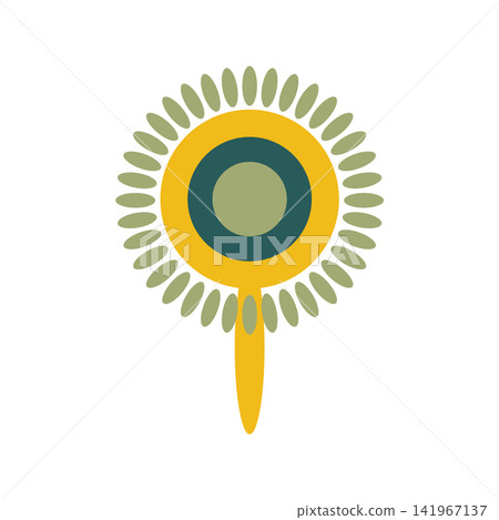 Green Floral design element. Abstract folk style flowers with geometric shapes, delicate petals and leaf. Spring and summer blossoms 141967137