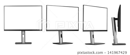 Computer monitor set from different angles isolated on white background mock up 141967429