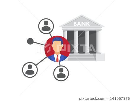 bank agent connecting multiple clients for financial services illustration bank agent connecting multiple clients for financial services illustration 141967576