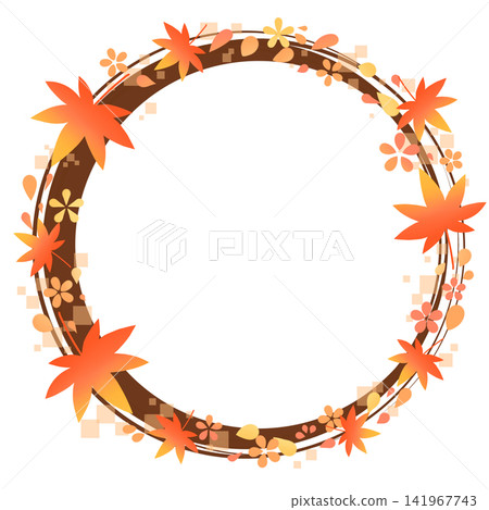 Cute round frame with red maple leaves (brown) Cute round frame with red maple leaves (brown) 141967743
