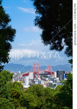 Wakato Bridge as seen from a high vantage point Wakato Bridge as seen from a high vantage point 141968299