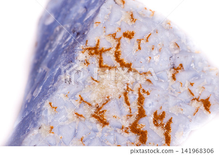 Macro mineral blue agate in the rock on white background Macro mineral blue agate in the rock on white background 141968306