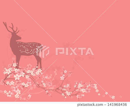 spring cherry blossom tree branches and standing wild deer vector copy space background spring cherry blossom tree branches and standing wild deer vector copy space background 141968436