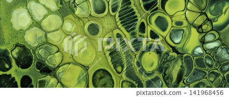 Abstract fluid art background in black lime green tones with marble texture, cells pattern and acrylic pour painting. Abstract fluid art background in black lime green tones with marble texture, cells pattern and acrylic pour painting. 141968456
