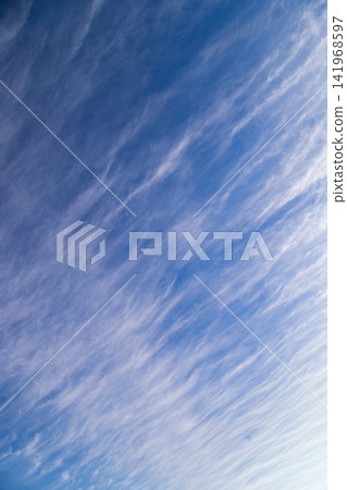 Wispy Cirrus Clouds Streaking Across a Bright Blue Sky 141968597