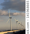 Wind power generation facilities and roads lined up along the coast of Kamisu City 141968665