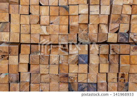 Stack of Square Wooden Beams Texture Background Stack of Square Wooden Beams Texture Background 141968933