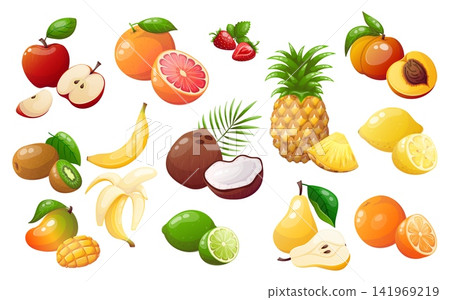 Vector set of tropical fresh fruits Vector set of tropical fresh fruits 141969219