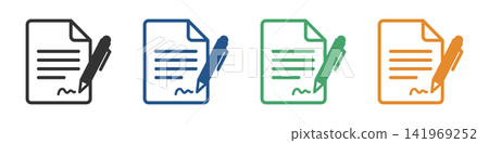 Document and pen signature icon, 4-color set Document and pen signature icon, 4-color set 141969252