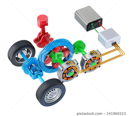 Electronic continuously variable transmission (ECVT) isolated on white background - 3D illustration Electronic continuously variable transmission (ECVT) isolated on white background - 3D illustration 141969323