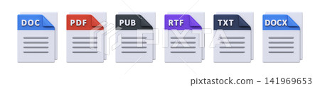 3D Document File Format Icons Set 3D Document File Format Icons Set 141969653