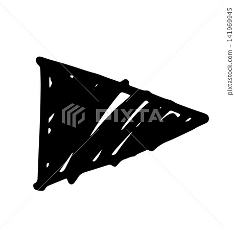 A hand-drawn style play button-like triangular arrow A hand-drawn style play button-like triangular arrow 141969945