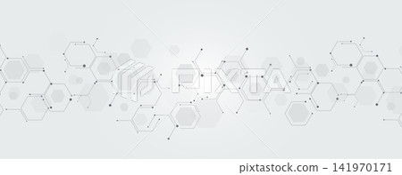 Futuristic hexagons, DNA strands, connected neural web Futuristic hexagons, DNA strands, connected neural web 141970171