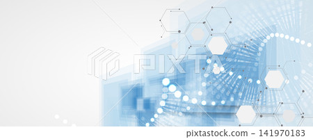 Futuristic hexagons, DNA strands, connected neural web Futuristic hexagons, DNA strands, connected neural web 141970183