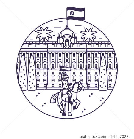Madrid Royal Palace Circle Icon in Line Art Madrid Royal Palace Circle Icon in Line Art 141970273
